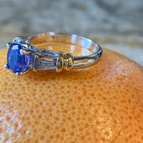 LeVian * Stunning Tanzanite & Baguette Diamond Platinum & 18k Gold Ring - Picture 7 of 14